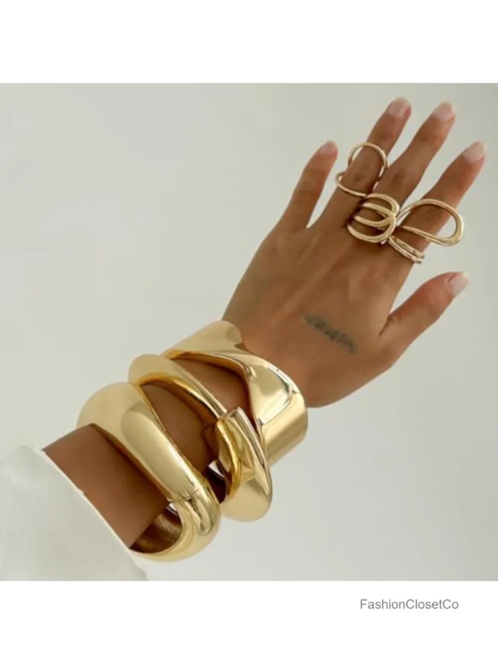 Wide Chunky Statement Cuff Bangle Bracelet - 18K Gold Plated Hypoallergenic